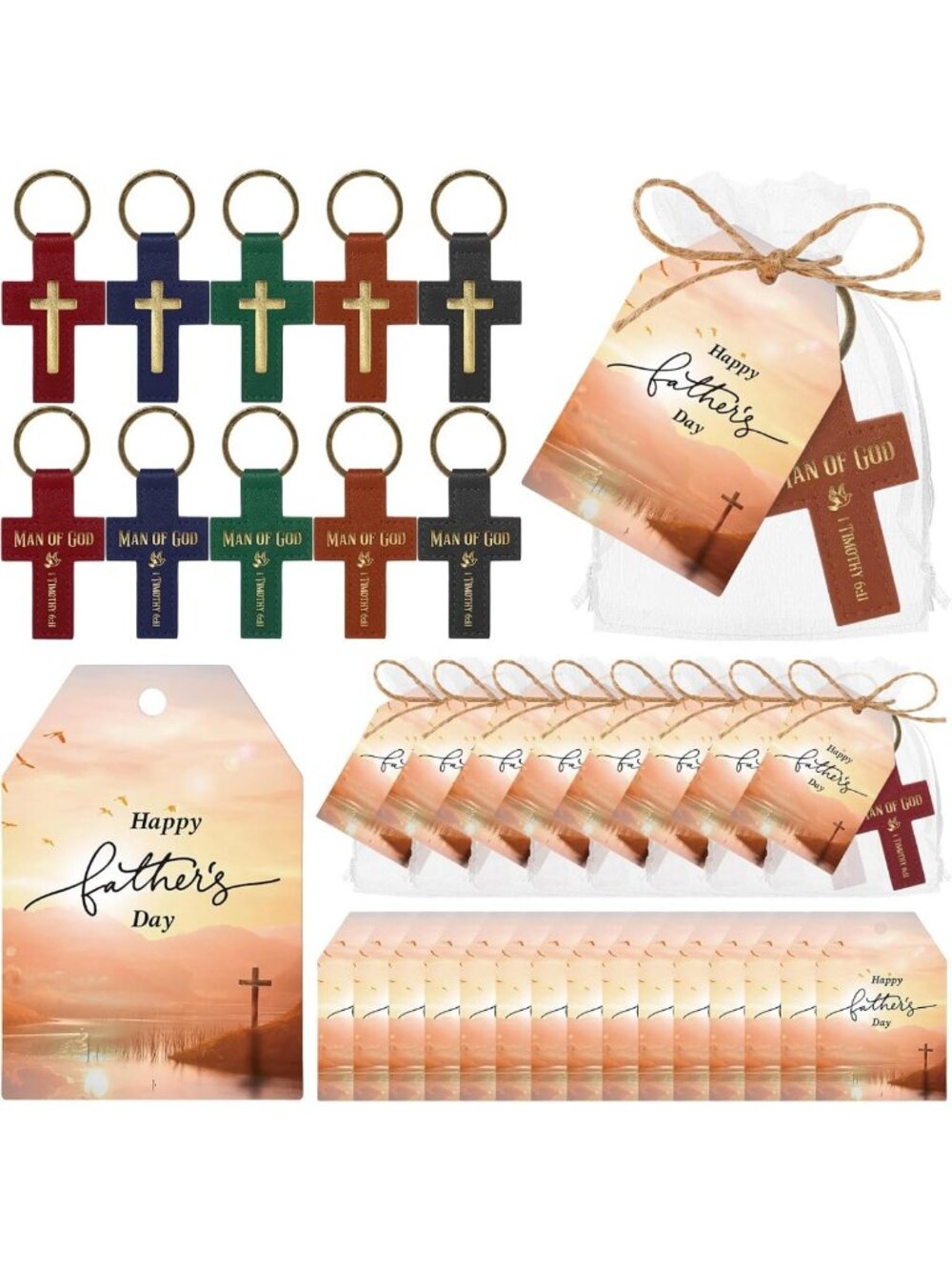 Christian Father's Day Gifts - Leather Bible Verse Keychain & Happy Card Set